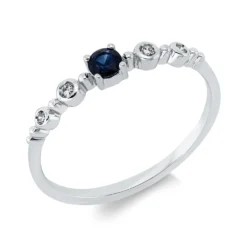 Ring aus 750 Weißgold Saphir 0,27ct blau 4 Diamanten 0,05ct TW-SI B:3mm 4er-Krappe