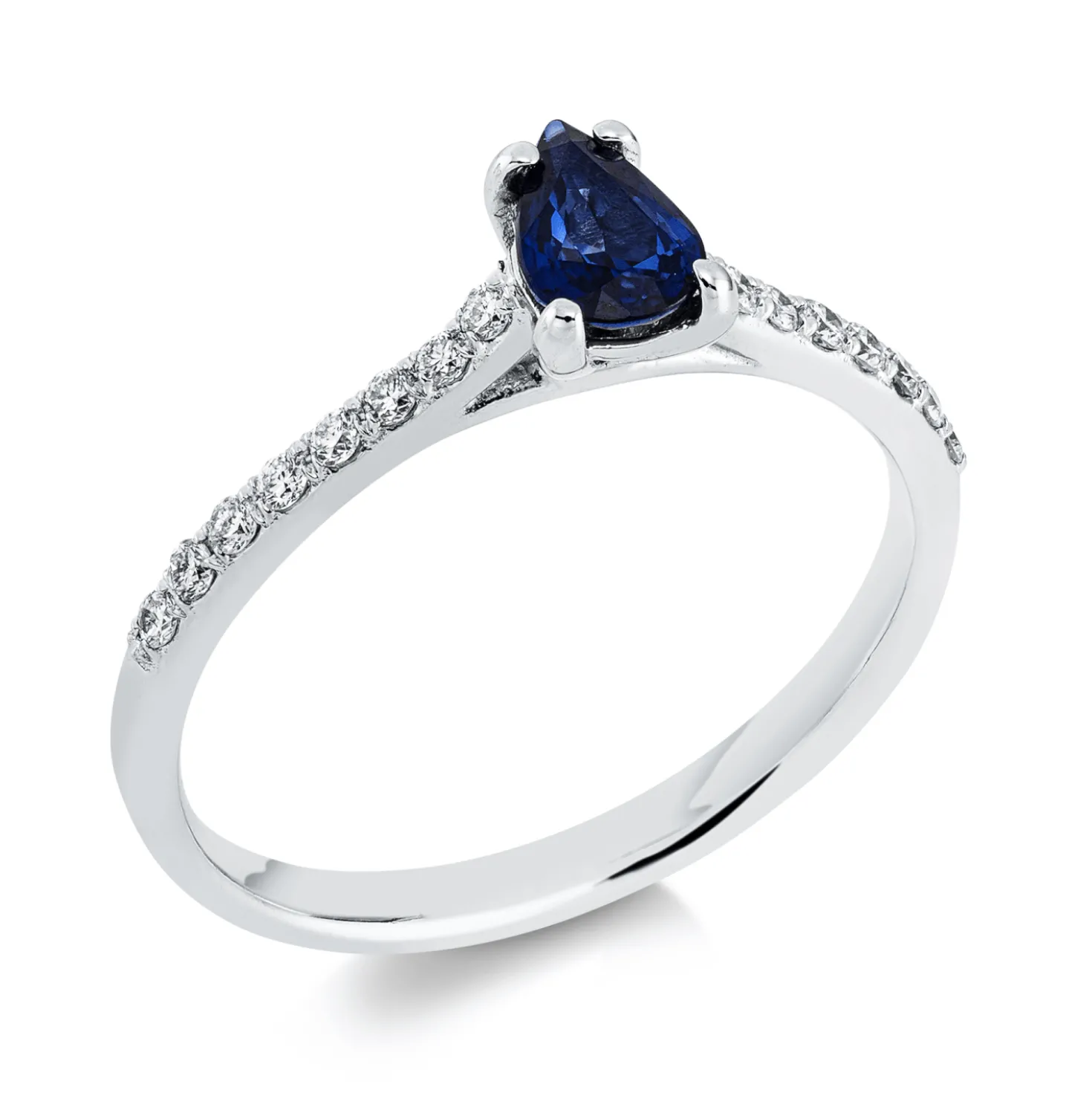 Ring aus 750 Weißgold Saphir 0,44ct blau 16 Brillanten 0,17ct F-SI B:6mm