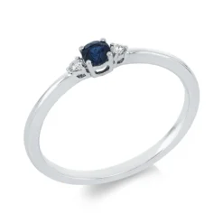Ring aus 750 Weißgold Saphir 0,1ct blau 2 Brillanten 0,04ct TW-SI B:3mm 4er-Krappe
