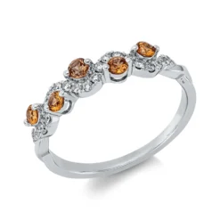 Ring aus 585 Weißgold 23 Saphire 0,16ct orange 23 Brillanten 0,16ct W-SI/PI B:4mm