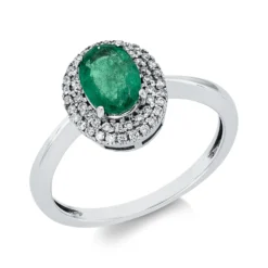 Ring aus 750 Weißgold Smaragd 0,77ct grün 50 Brillanten 0,15ct F-SI B:10,8mm