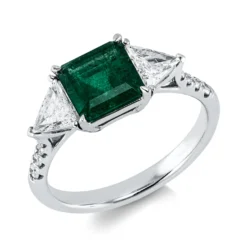 Ring aus 750 Weißgold Smaragd 1,36ct grün 10 Diamanten 0,65ct B:7,6mm