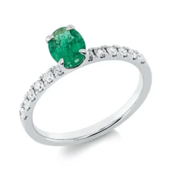 Ring aus 750 Weißgold Smaragd 0,63ct grün 12 Brillanten 0,26ct TW-SI B:6,9mm