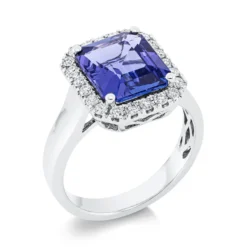 Ring aus 750 Weißgold Tansanit 3,14ct blau 22 Brillanten 0,39ct TW-SI B:14,6mm