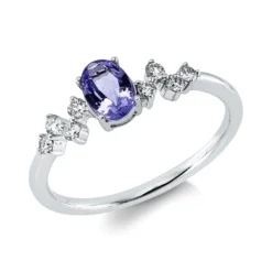 Ring aus 750 Weißgold Tansanit 0,53ct blau 8 Brillanten 0,17ct W-SI B:6,1mm