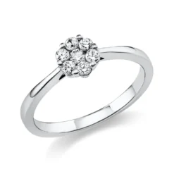 Ring Blume aus 585 Weißgold 6 Brillanten 0,2ct TW-SI 1 Brillant 0,06ct TW-SI Ø6mm