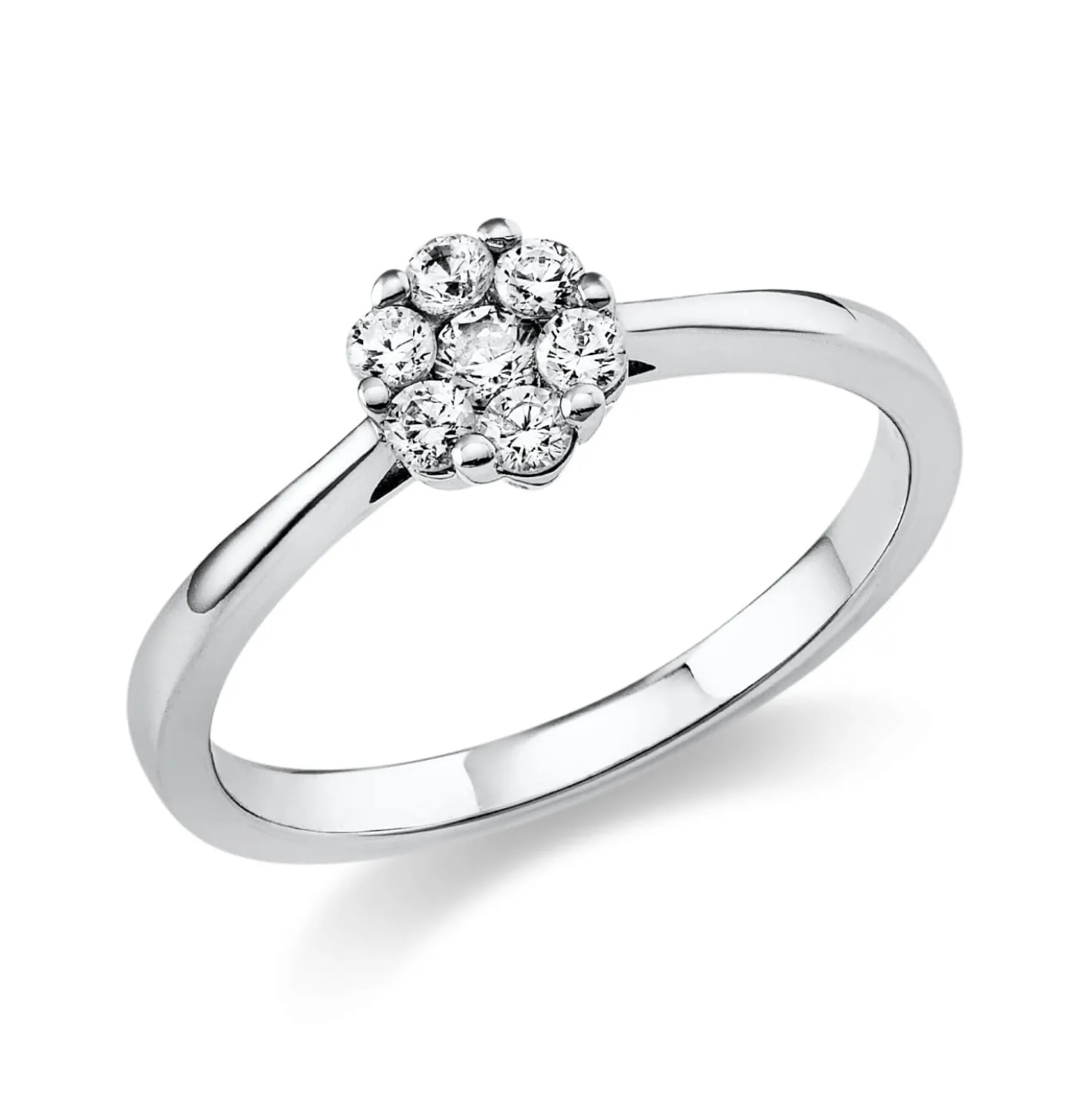 Ring Blume aus 585 Weißgold 6 Brillanten 0,2ct TW-SI 1 Brillant 0,06ct TW-SI Ø6mm