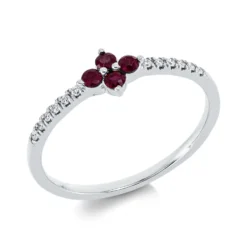 Ring Blume aus 750 Weißgold 4 Rubine 0,17ct rot 12 Brillanten 0,06ct TW-SI B:5,3mm