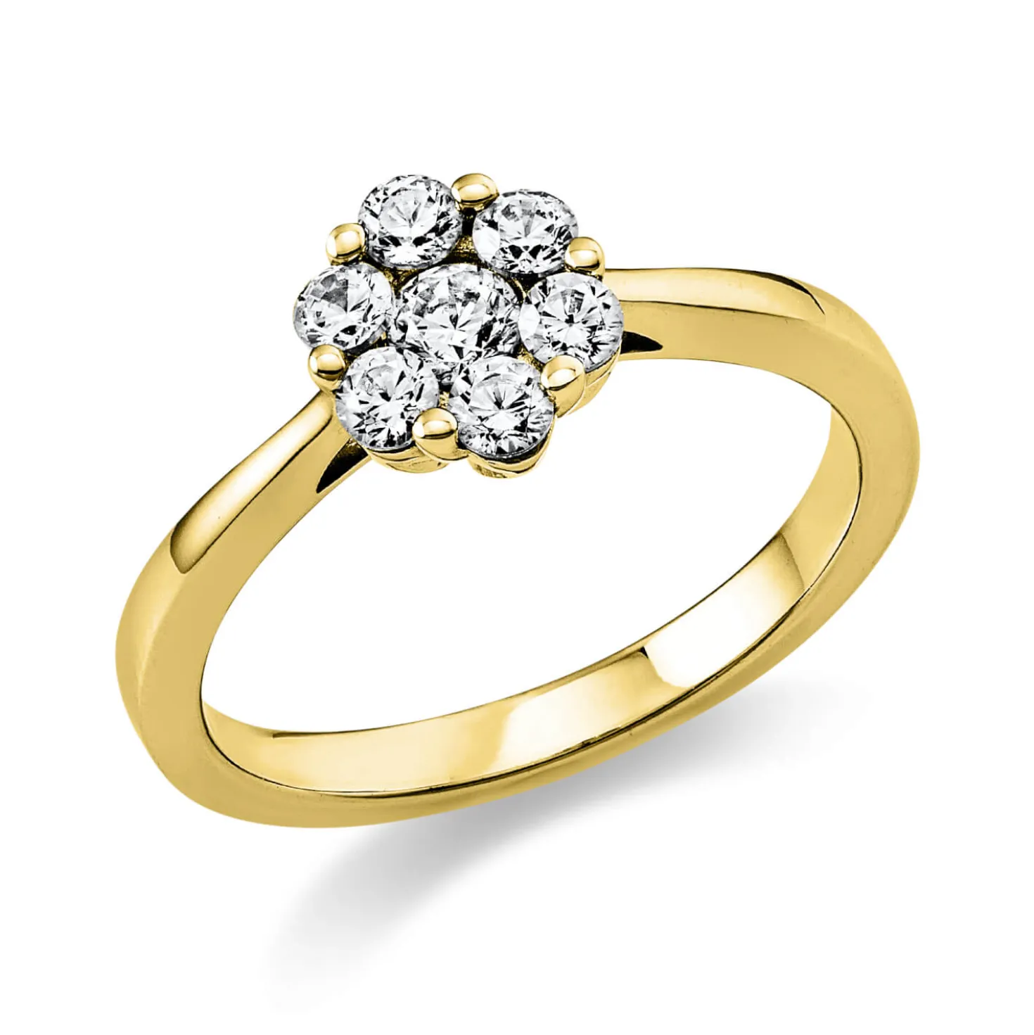 Ring Blume 750 Gelbgold 6 Brillanten 0,38ct TW-SI 1 Brillant 0,13ct TW-SI B:7,6mm