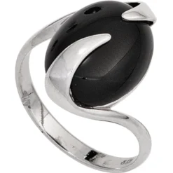 Ring Damenring aus 925 Silber Edelstein Onyx oval glatt glänzend Damen