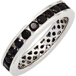 Ring Damenring aus 925 Silber glänzend Zirkonia schwarz rundum Damen