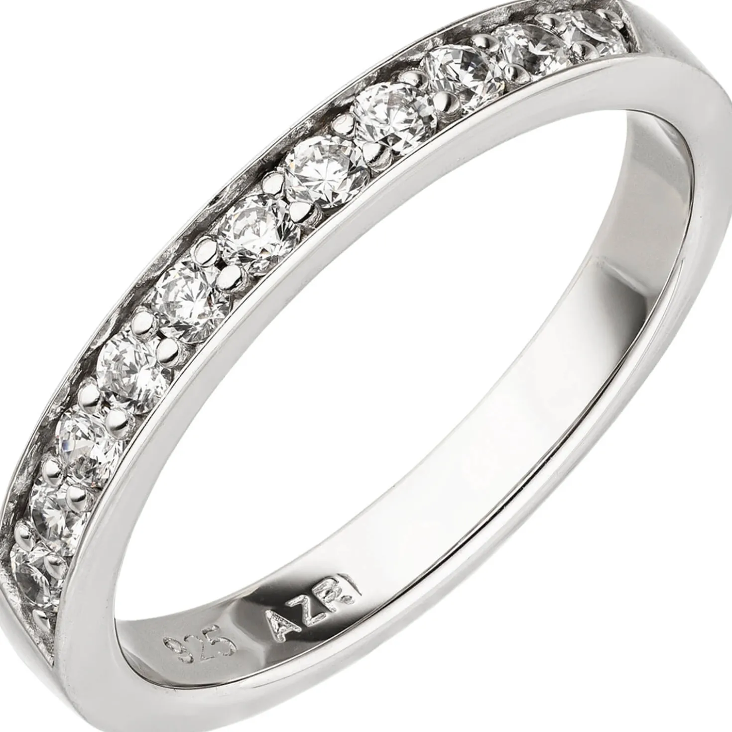Ring Damenring aus 925 Silber rhodiniert mit 11 Zirkonia Breite 2,8mm Silberring