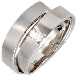 Ring Damenring Diamant 0.12Ct Brillant 585 Gold Weißgold mattiert Damen