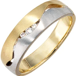 Ring Damenring mit Diamant-Brillanten 0.05Ct W/SI 585 Gold gelb weiß matt Damen