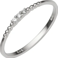 Ring Damenring mit 3 Diamant 0.05Ct Brillanten Kügelchen 585 Gold Weißgold