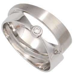 Ring Damenring mit Diamant 0.03Ct W/SI Brillant freigeformt 585 Gold Weißgold