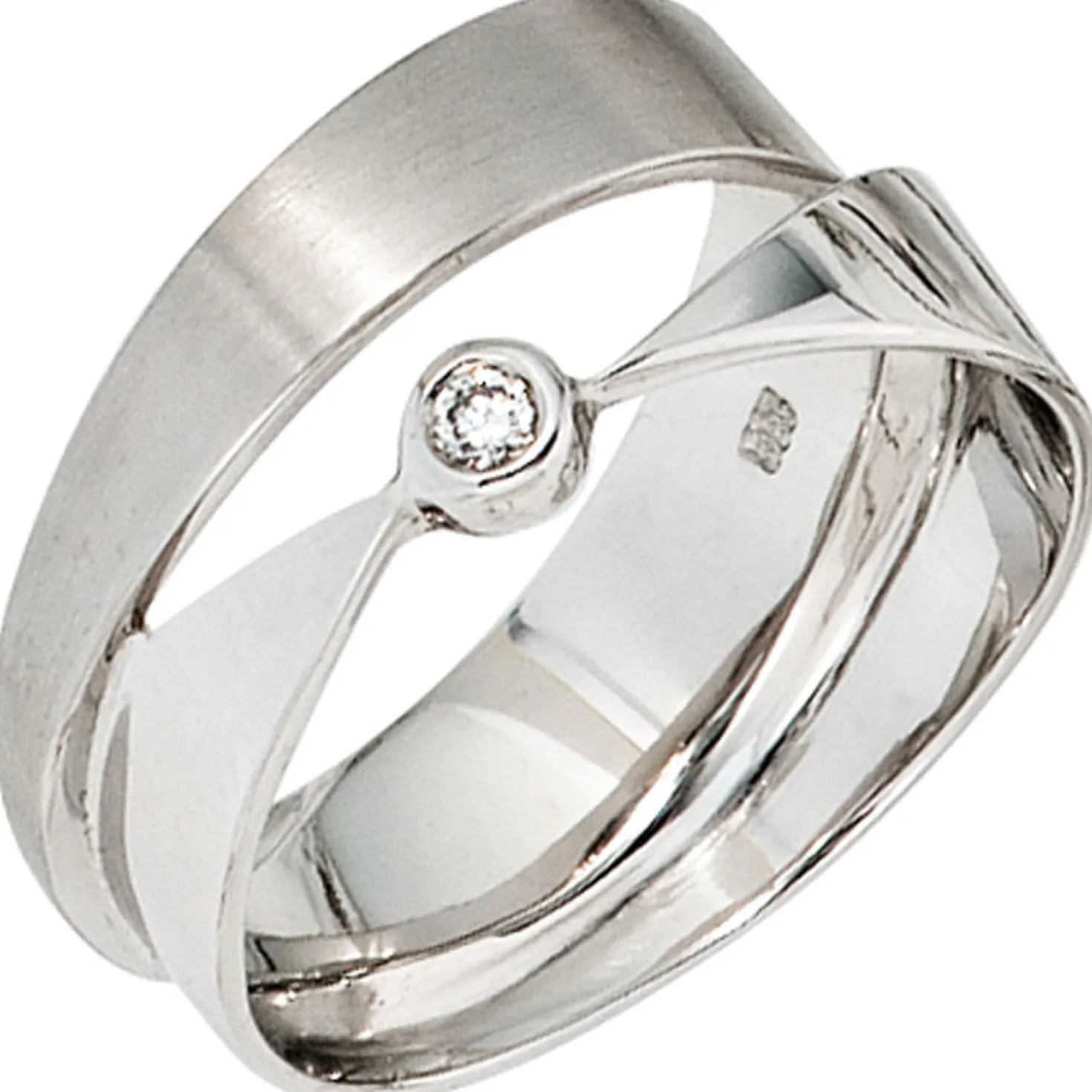 Ring Damenring mit Diamant 0.03Ct W/SI Brillant freigeformt 585 Gold Weißgold