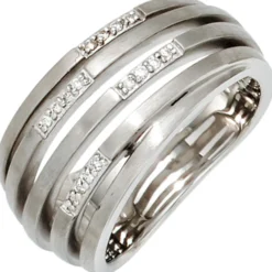 Ring Damenring mit 16 Diamanten 0.08Ct W/P1 Brillanten 925 Silber mattiert Damen