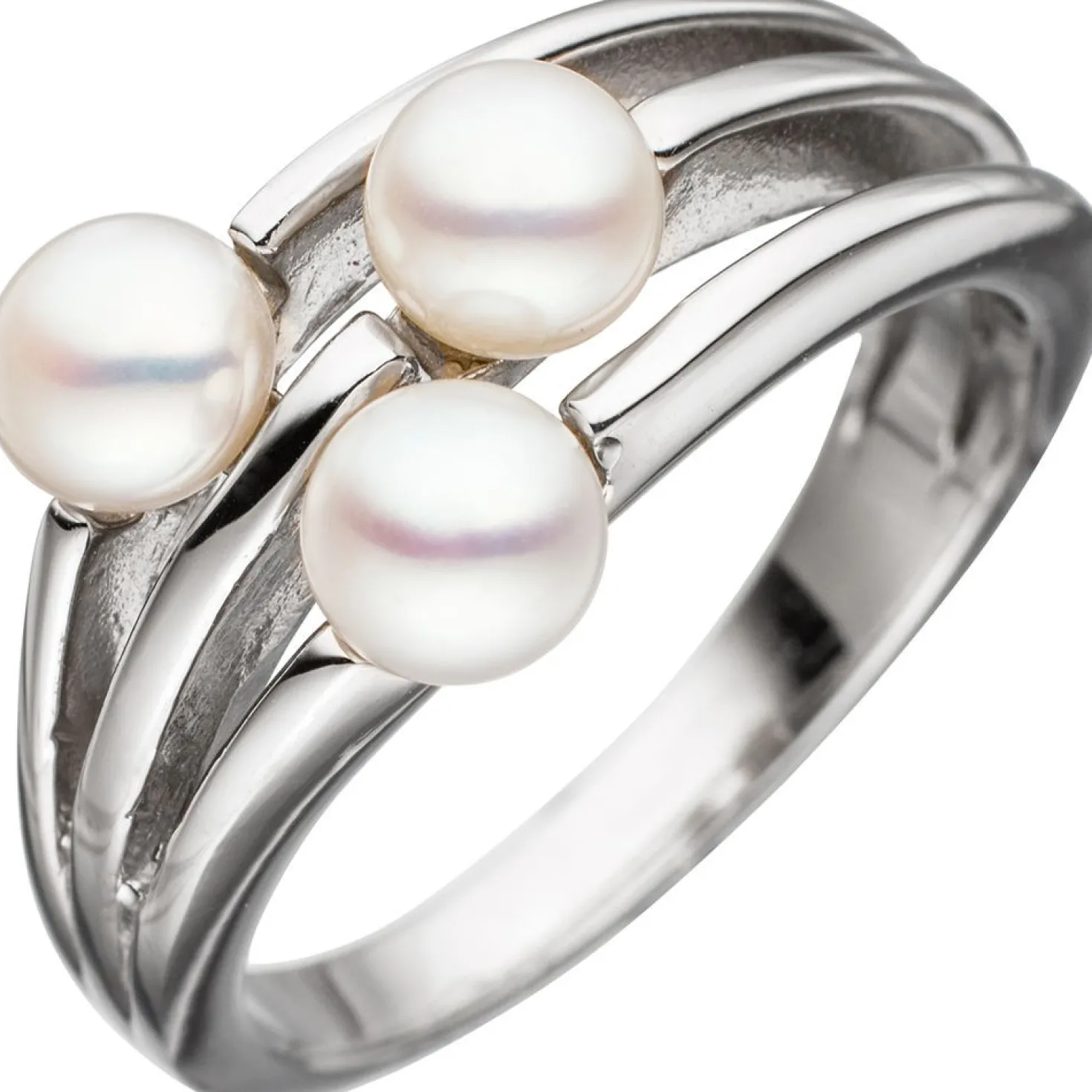 Ring Damenring mit drei weißen Süßwasser Perlen, 925 Silber, Perlenring Damen