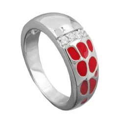 Ring Damenring mit roter Lackeinlage Zirkonia weiß 925 Silber