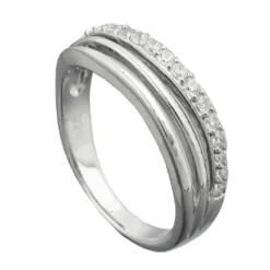 Ring Damenring mit weißen Zirkonia am Rand Streifen 925 Silber