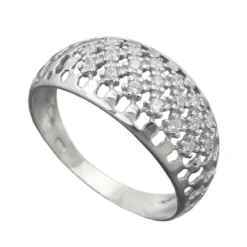Ring Damenring mit weißen Zirkonia Netz gewölbt 925 Silber