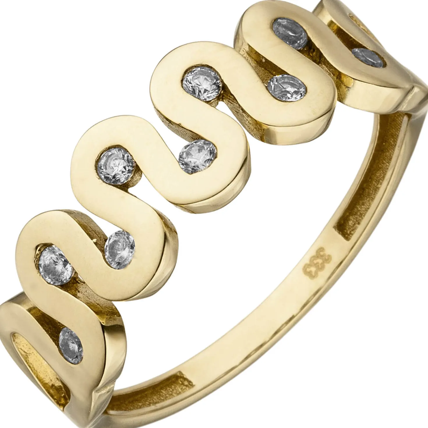 Ring Damenring mit Wellen 9 Zirkonia 333 Gold Gelbgold Fingerring 7mm breit