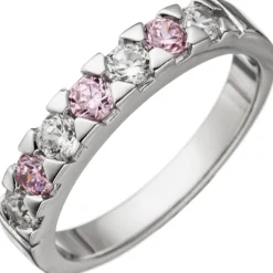Ring Damenring mit Zirkonia rosa & weiß 925 Silber Fingerring Fingerschmuck