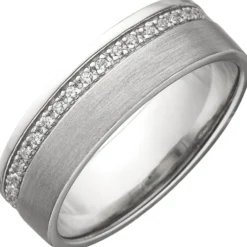 Ring Damenring mit Zirkonia rundum 925 Silber rhodiniert teilmatt 6,4mm breit