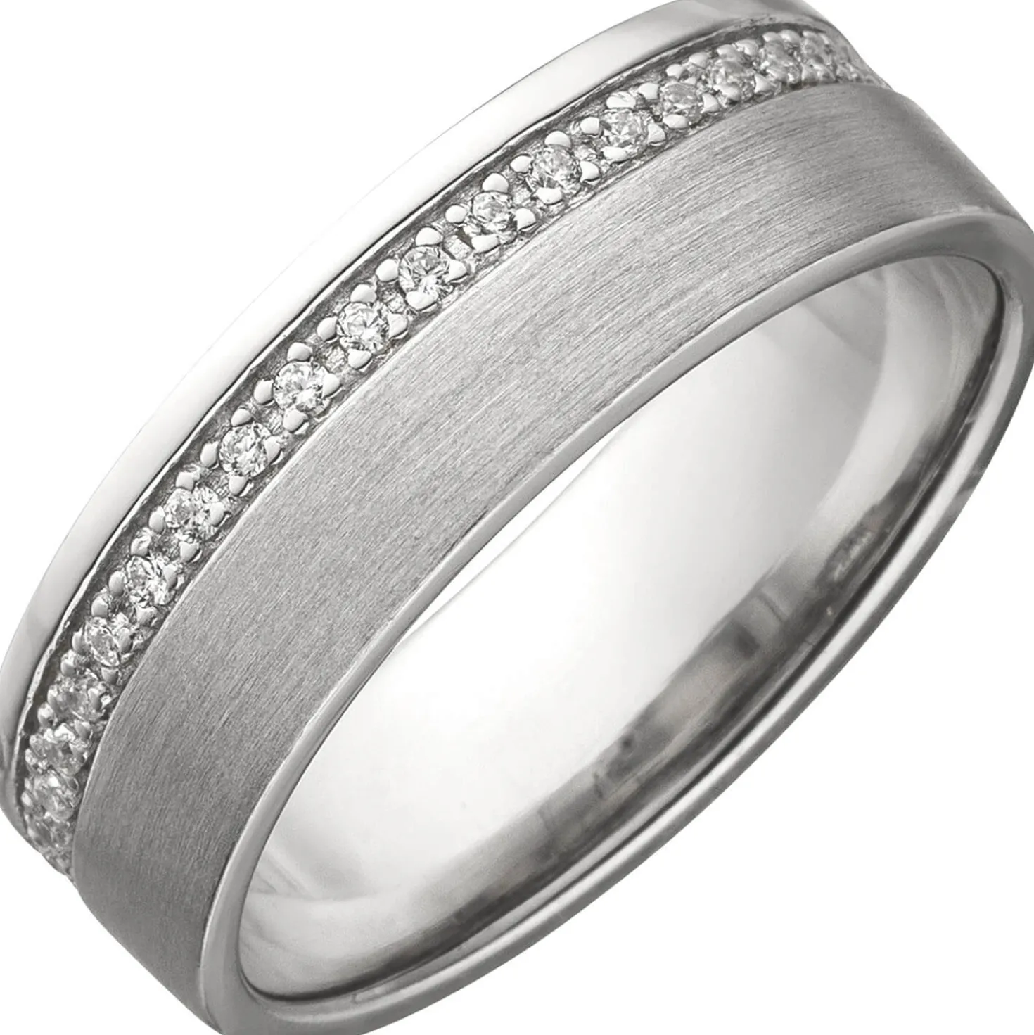 Ring Damenring mit Zirkonia rundum 925 Silber rhodiniert teilmatt 6,4mm breit