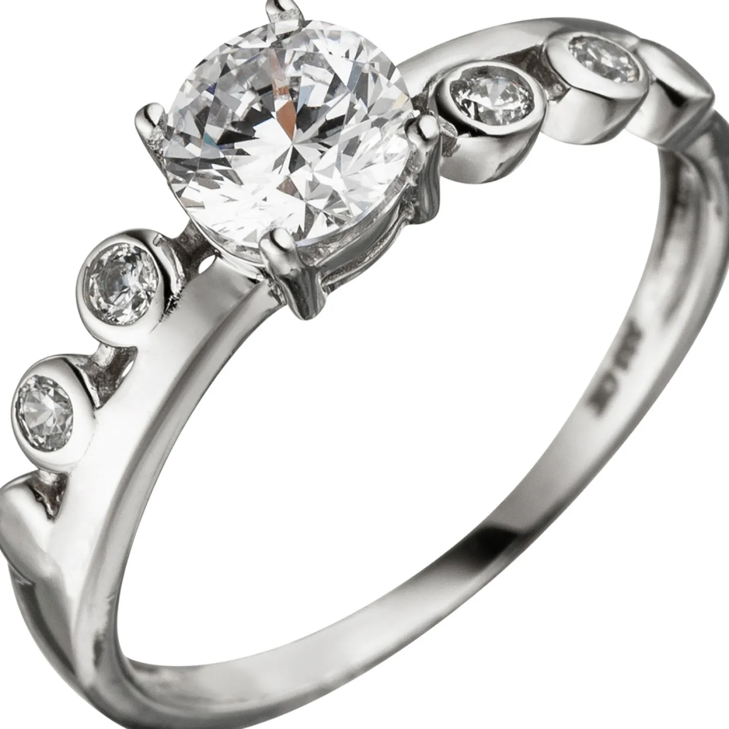 Ring Damenring mit 5 Zirkonia weiß, 333 Gold Weißgold Zirkoniaring Fingerring