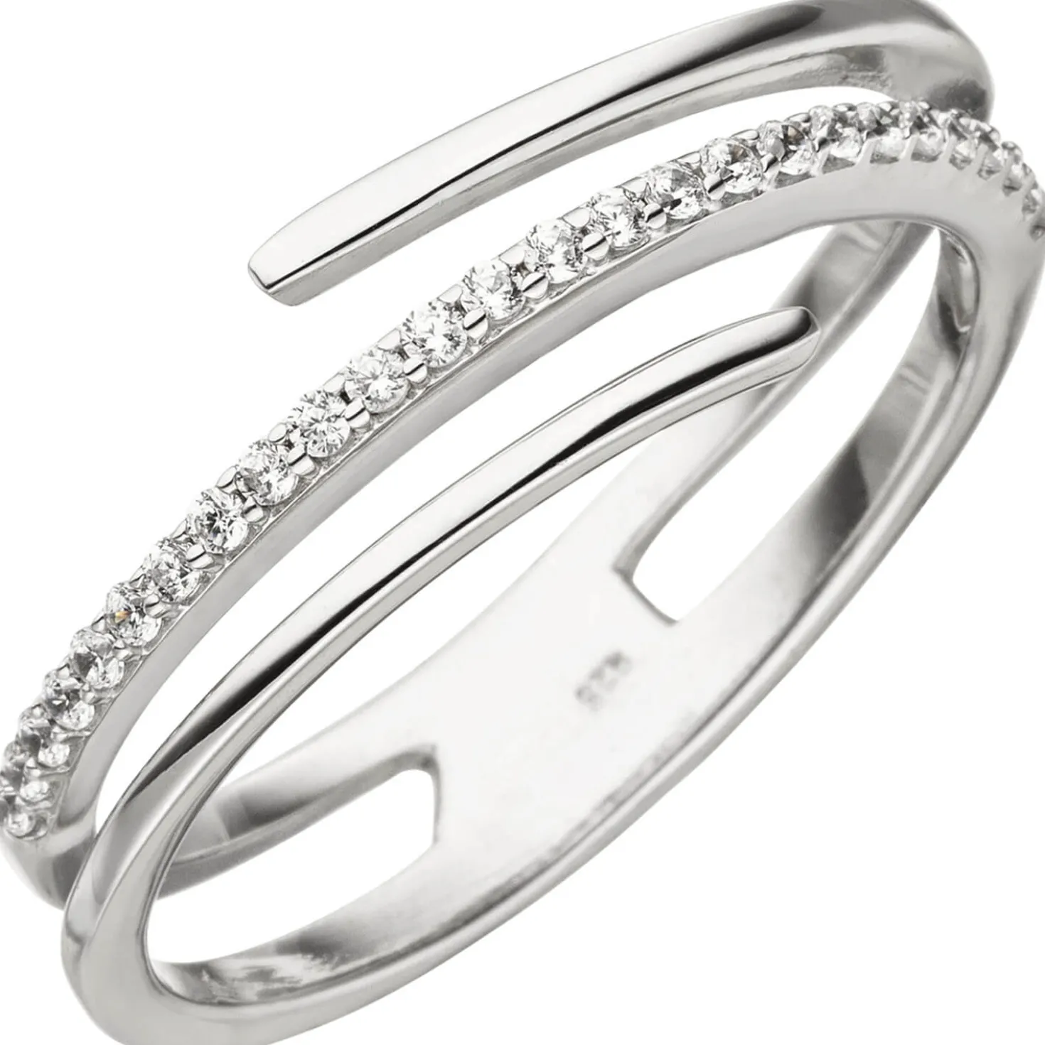 Ring Damenring 3-reihig mit weißen Zirkonia, 925 Sterlingsilber, rhodiniert