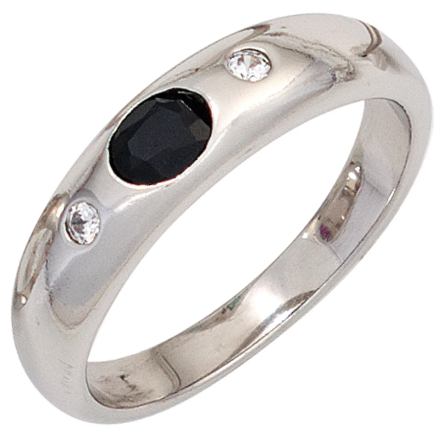 Ring Damenring Saphir blau Safir oval Zirkonia weiß 925 Silber schlicht