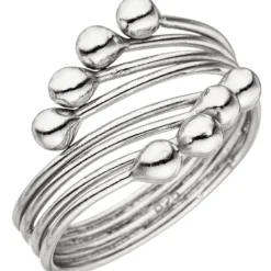 Ring Damenring Silberring 4-reihig mit Tropfen am Enden, 925 Sterling Silber