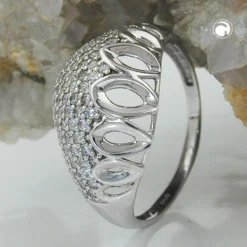 Ring Damenring weiße Zirkonia rundum gewölbt Muster 925 Silber