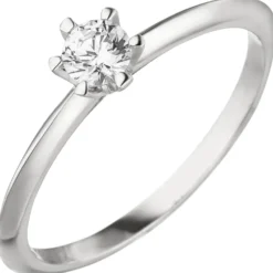 Ring eleganter Solitär Diamant 0.15Ct W/SI Brillant schlicht 585 Gold Weißgold