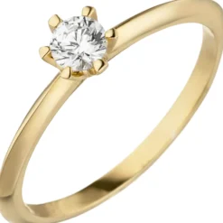 Ring eleganter Solitär Diamant 0.15Ct W/SI Brillant schlicht 585 Gold Gelbgold