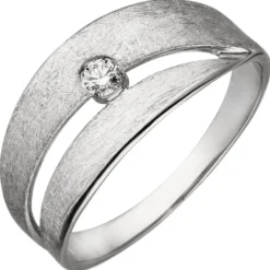 Ring 585 Gold Weißgold flach Diamant Brillant 0,09 Ct W/SI Fingerring