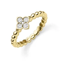 Ring Kugelring Blume 585 Gold Gelbgold mit 5 Diamant-Brillanten 0,24ct. TW-SI