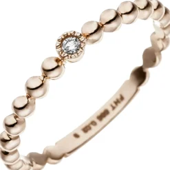 Ring Kugelring mit Diamant Brillant 0,02 Ct Solitär 585 Gold Rotgold