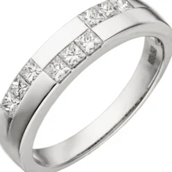Ring mit 9 Brillanten Diamanten 0.58Ct W/SI im Carree-Schliff 585 Gold Weißgold