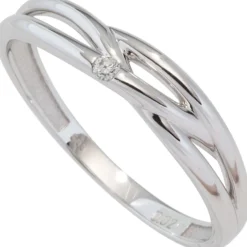 Ring mit Diamant 0.02Ct Brillant 585 Gold Weißgold mit geflochtenem Muster