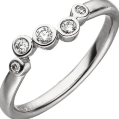 Ring mit 5 Diamanten Brillanten 0,14 Ct W/SI 585 Gold Weißgold Fingerring Damen
