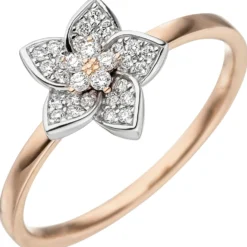 Ring mit 30 Diamanten 0.15Ct Blume Blüte 585 Gold Rotgold Weißgold