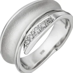 Ring mit 5 Diamanten 0.07Ct Brillanten 585 Gold Weißgold teilmattiert