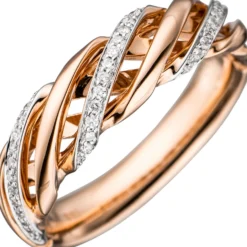 Ring mit 36 Diamanten 0.13Ct W/SI Brillanten 585 Gold Rotgold rhodiniert gedreht