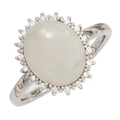 Ring mit Opal & 18 Diamanten 0.1Ct W/SI Brillanten 585 Gold Weißgold Opalring