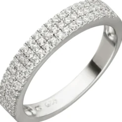 Ring mit 69 weißen Zirkonia in 3 Reihen, 925 Silber Fingerschmuck für Damen