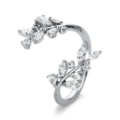 Ring offen Blumenzweig aus 750 Weißgold 16 Diamanten 0,77ct TW-SI B:22,7mm
