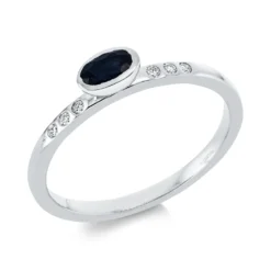 Ring Oval aus 750 Weißgold Saphir 0,31ct blau 6 Brillanten 0,06ct TW-SI B:3,9mm